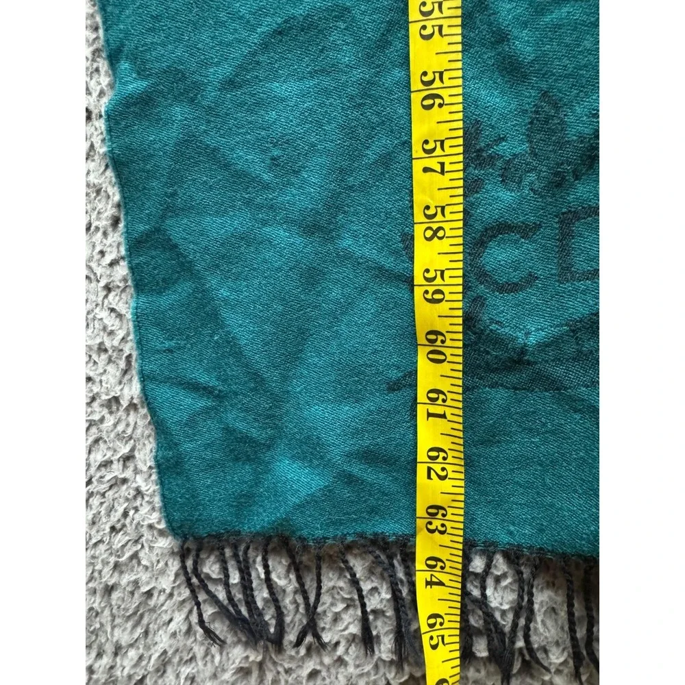 Vintage Christian Dior Printed‎ Logo Cashmerre Scarf Teal 63.5